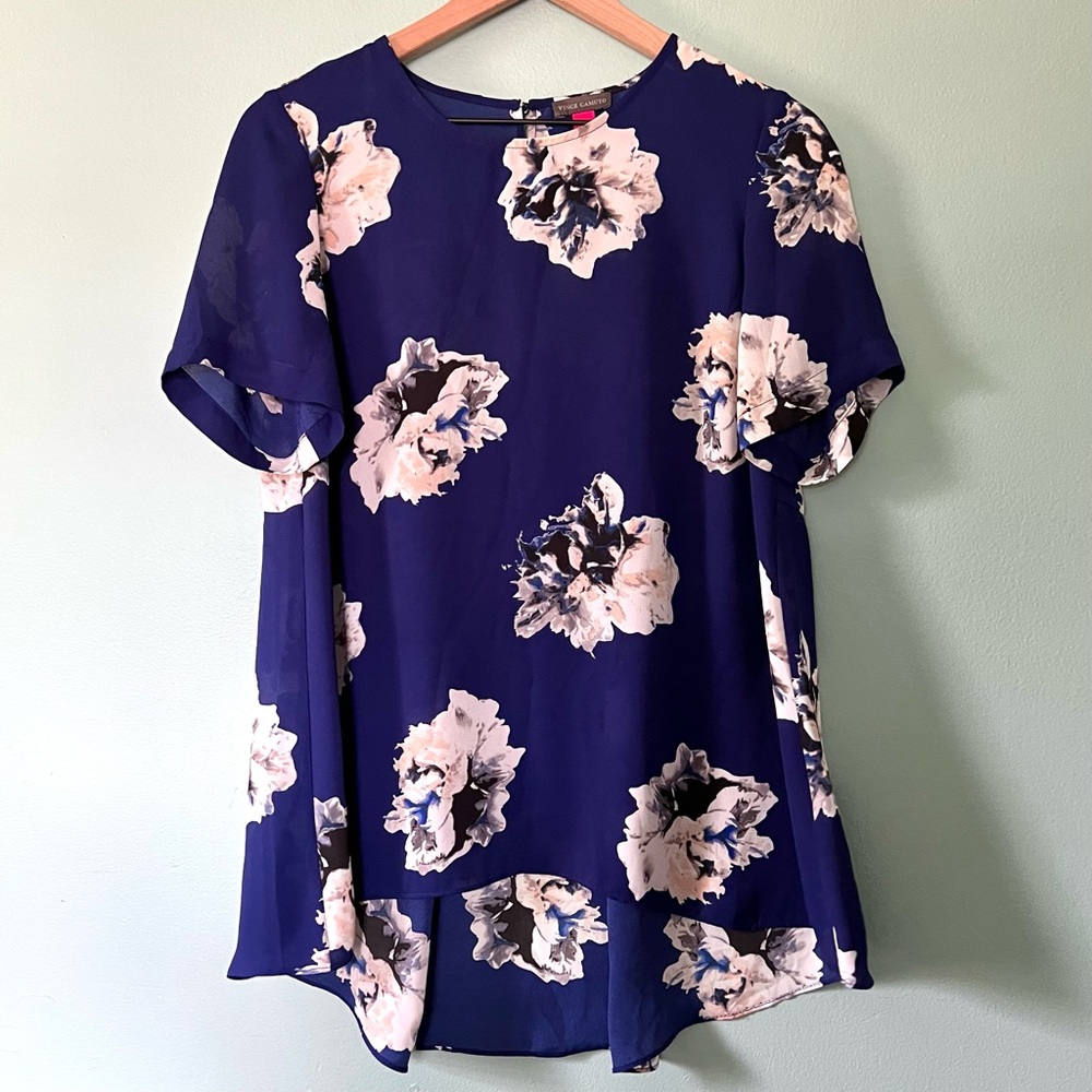 Vince Camuto Blue Floral Print Blouse size S
